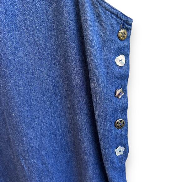 Vintage 90s Denim Teacher Stars Themed Maxi Dress Size Medium - Picture 4 of 5